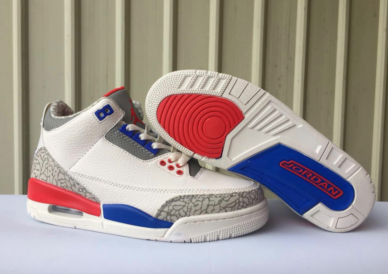 New Air Jordan 3 America White Cement Grey Red Blue Shoes